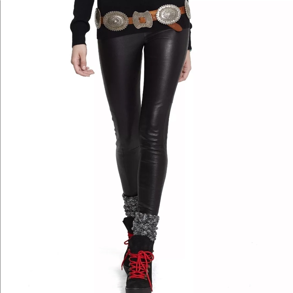 Polo Ralph Lauren Stretch Lamb Leather Black Skinny Pull On Pants NWT - Picture 1 of 9